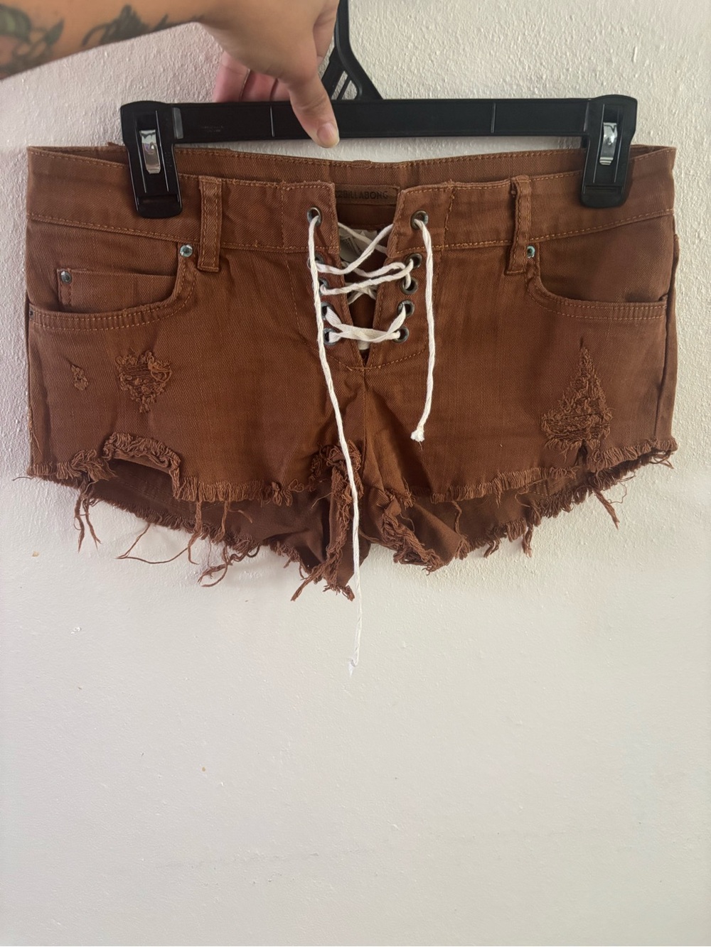 Billabong Brown Lace-Up Frayed Denim Shorts